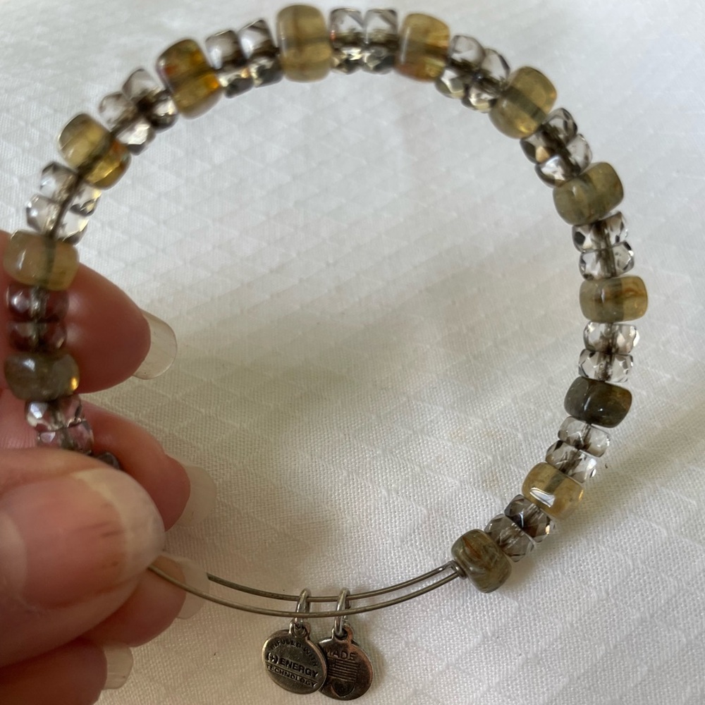 Alex and Ani Smoky Quartz and Topaz Crystal Beaded Bangle Bracelet. EUC.